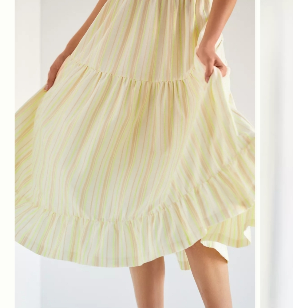 Anthropologie Light Yellow Striped Tiered Maxi Dress SZ. XXSP - Picture 3 of 7